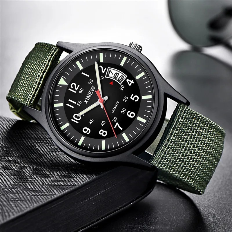 Men’s Military Army Luminous 24 Hours Dial Nylon Strap Date Quartz Wrist Watch