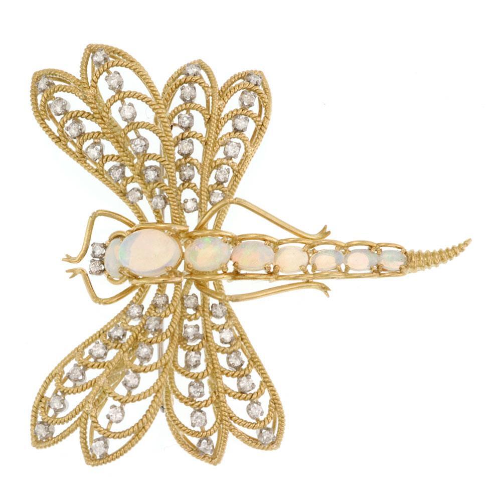 Jack Gutschneider 0.00ctDiamond Opal 18k Gold Large Dragonfly Pin LIQUIDATION