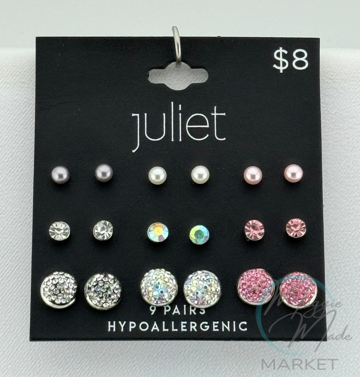 New Juliet Hypoallergenic Earrings Set – 9 Pairs Pearl & Crystal Stud Jewelry