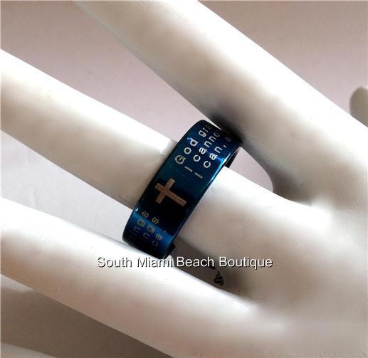 Serenity Prayer Ring Band Blue Stainless Steel NA AA Size 6 8 9 10 11 Unisex