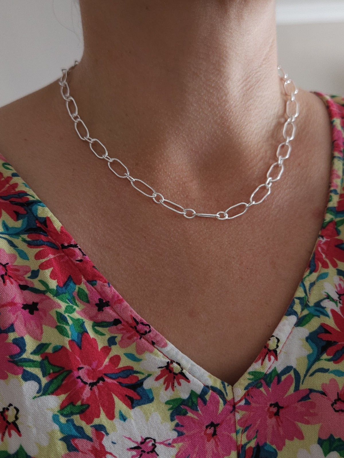 Sterling Silver Oval Paperclip Link Necklace Toggle Clasp 45cm Chain 925