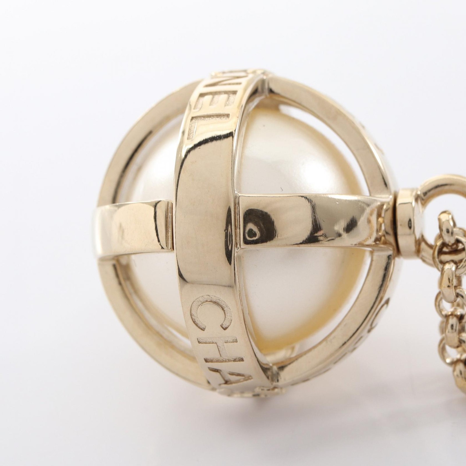 CHANEL COCO Mark logo Necklace Gold Plated Artificial pearl White Used Women CC