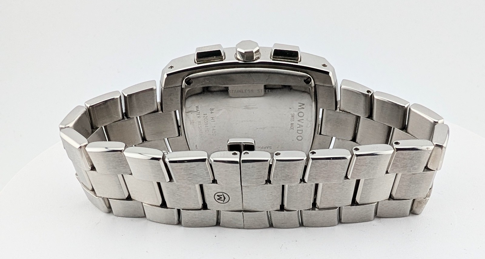Movado Mens Eliro Chronograph SS W/Tonneau Barrel/Blk Dial #84.H1.1450~Exquisite