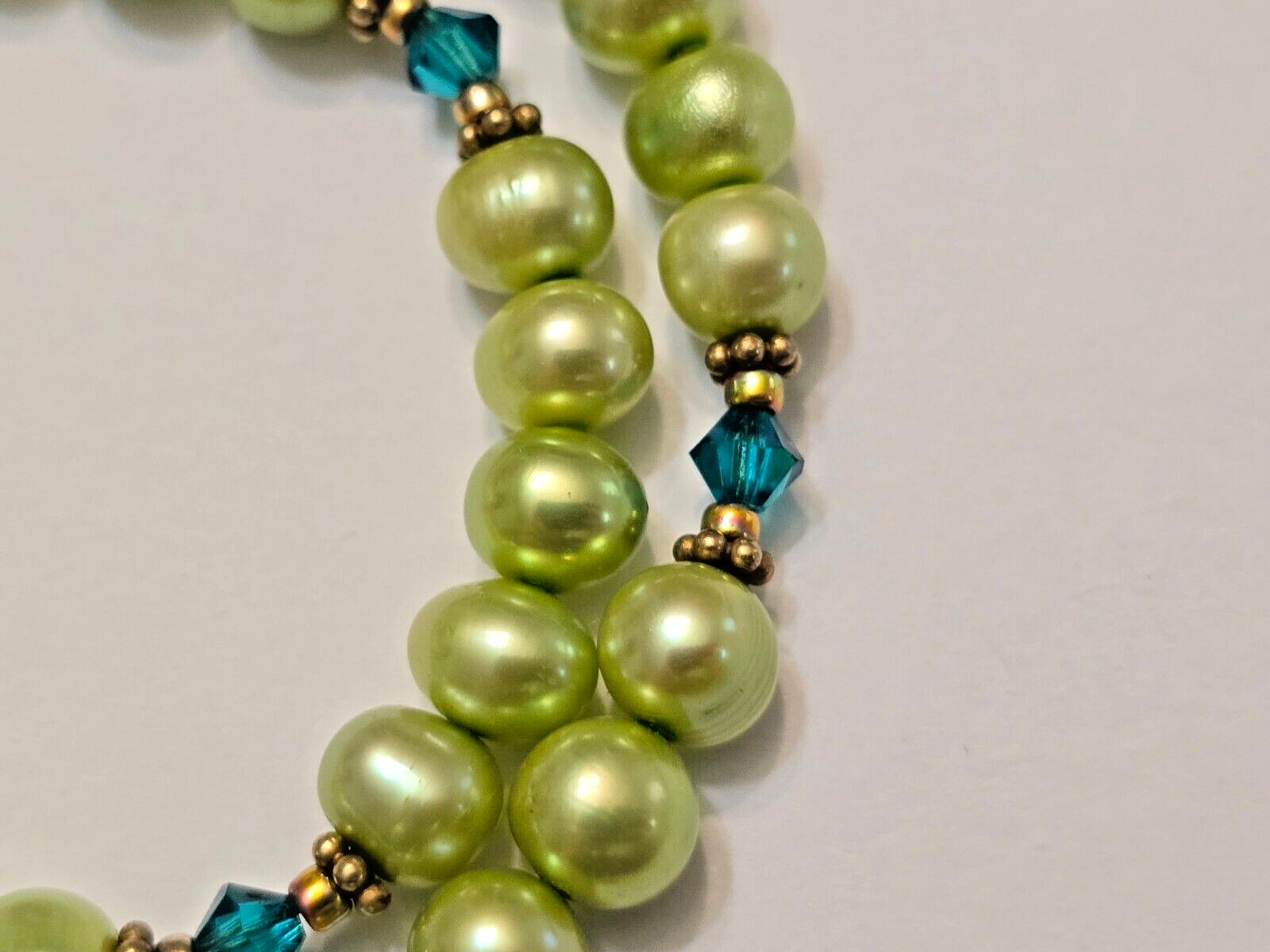 Vintage Green 6 mm Pearl Gold Filled Clasp Beaded Necklace