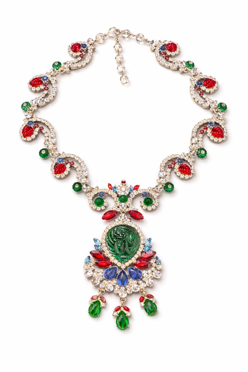 MOANS Couture Baroque-Inspired Carved Glass Necklace/Brooch OOAK
