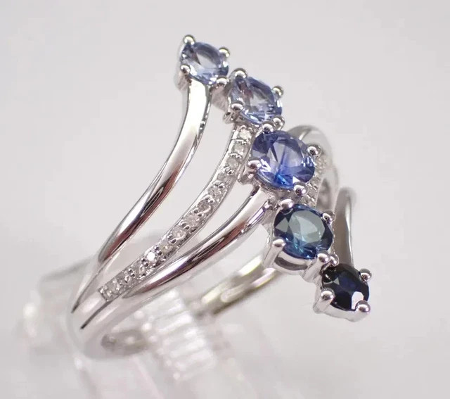 3Ct Round Cut Lab-Created Blue Sapphire Multi Row Band Ring 14K White Gold Over