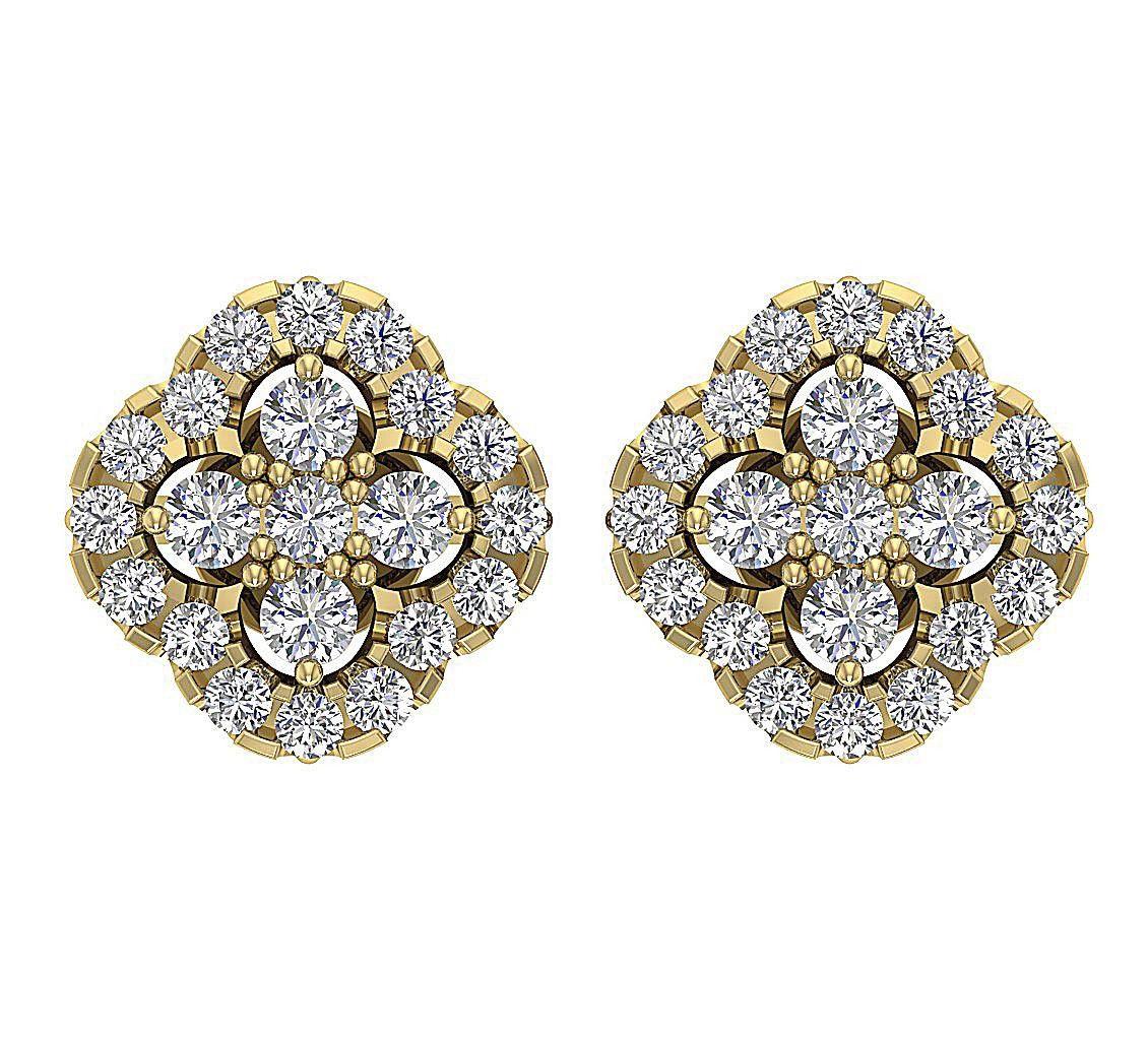 Designer Studs Earrings Round Cut Diamond SI1 G 0.75 Ct 14K White Gold 9.80 mm