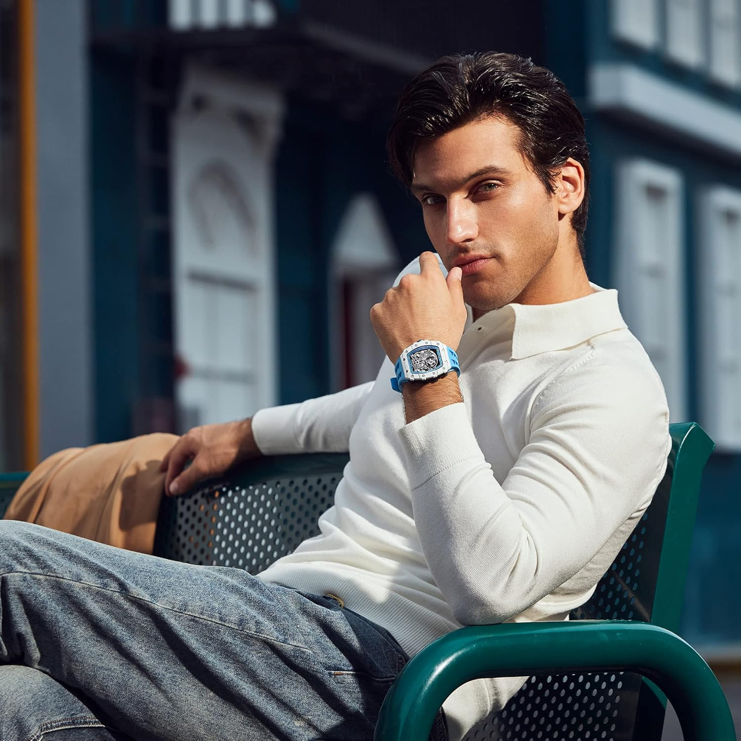Luxury Men’s Skeleton Watch – 50M Waterproof Big Face Dial
