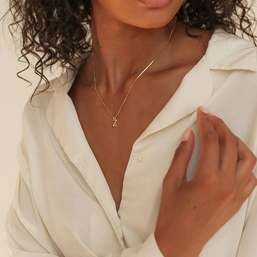MECYLIFE Initial Letter Pendant Necklace 18K Gold Plated Stainless Steel