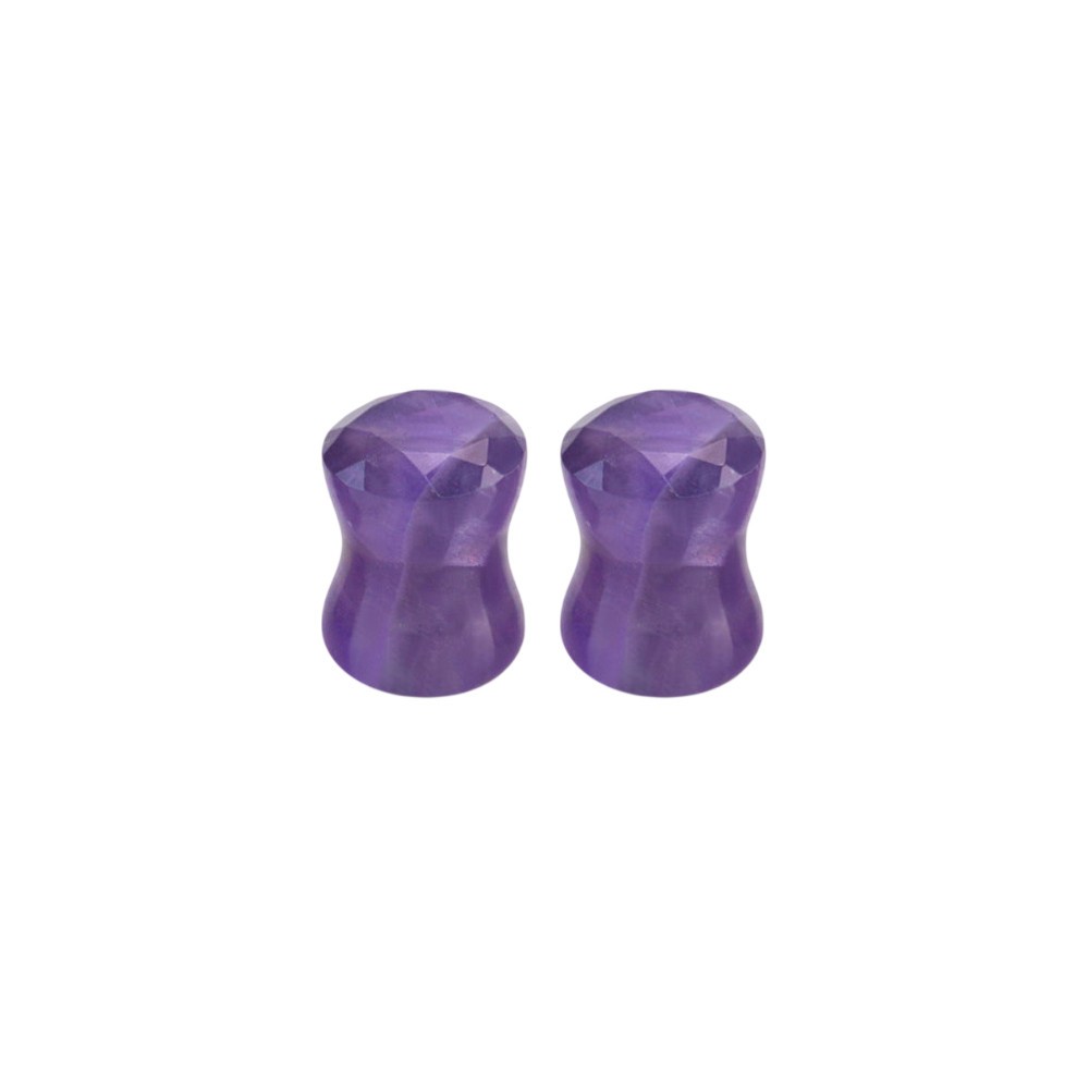 Amethyst Stone Double Flare Faceted Cut Ear Gauges Plugs Expanders Piercing