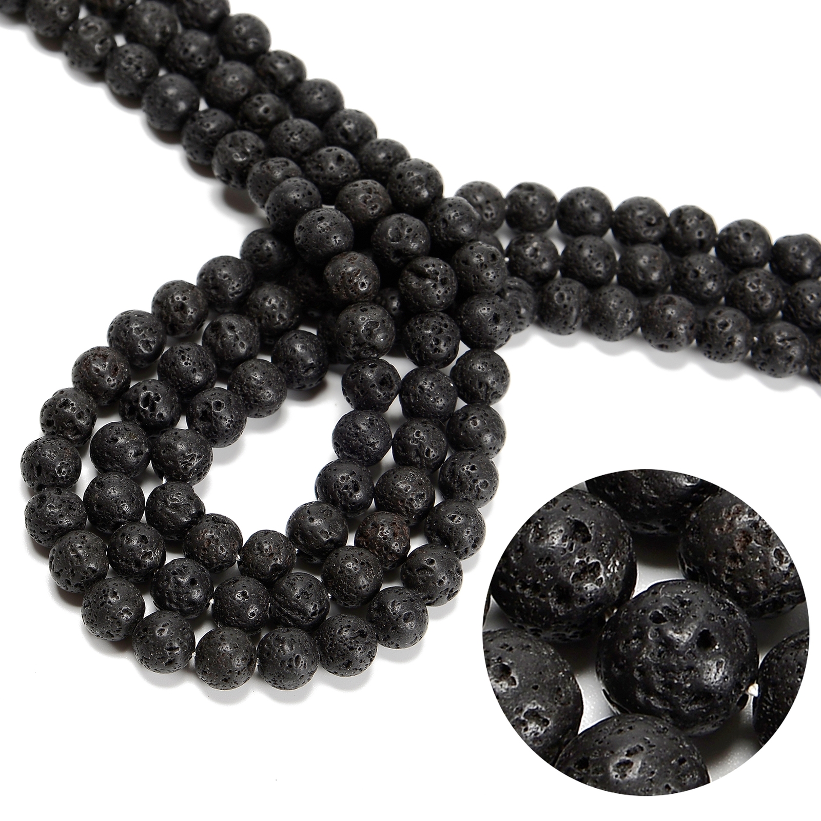 Natural Black Lava Rock Stone Round Beads 4mm 6mm 8mm 10mm 12mm 15.5″ Strand