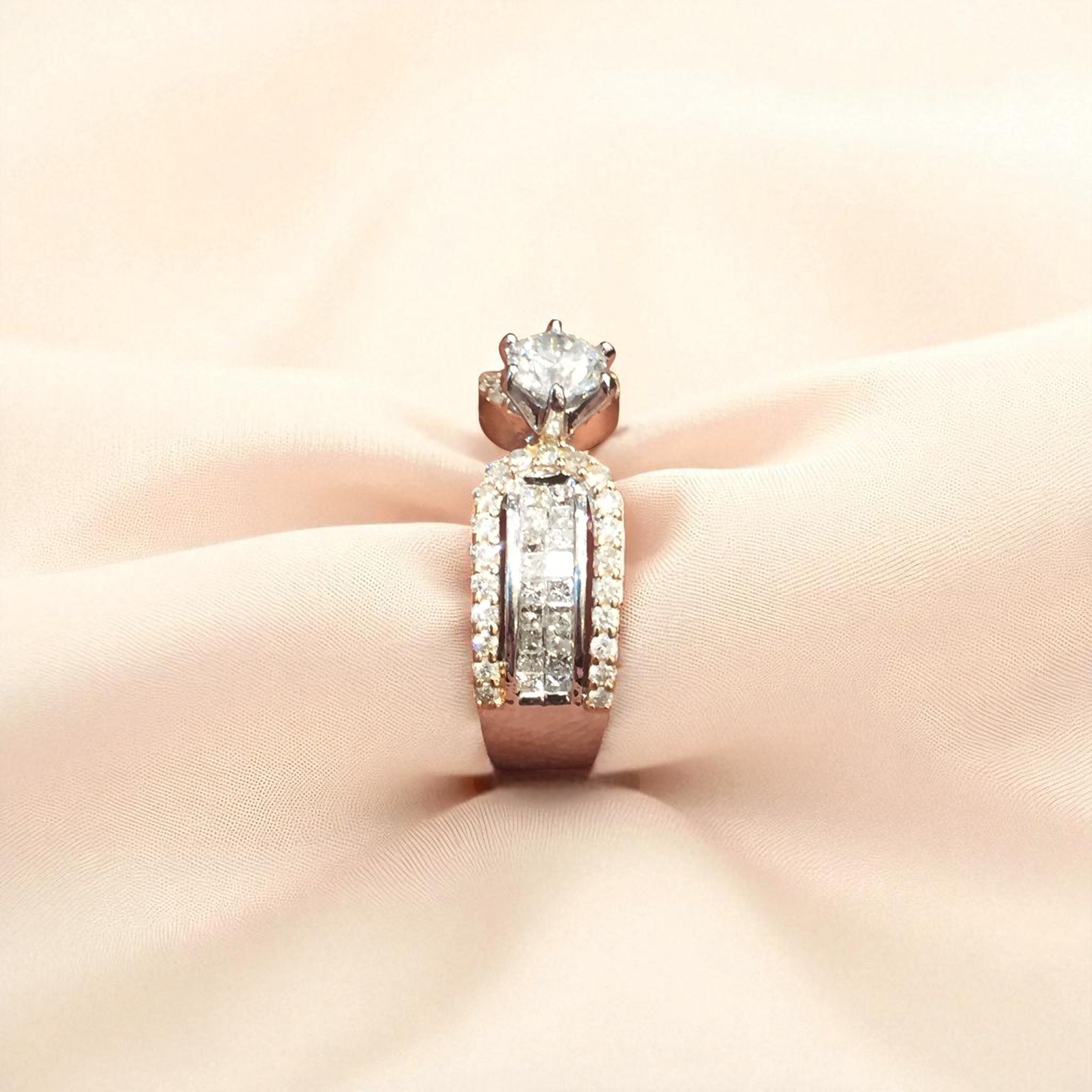 GIA Certified 1.45 TCW F/VS1 Round Princess Cut Diamonds Solitaire Ring 14K Gold