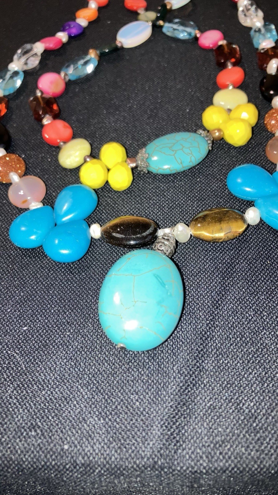 Lovely Faux Turquoise & Semi-Precious Colorful Gemstones Multi-Strand Necklace