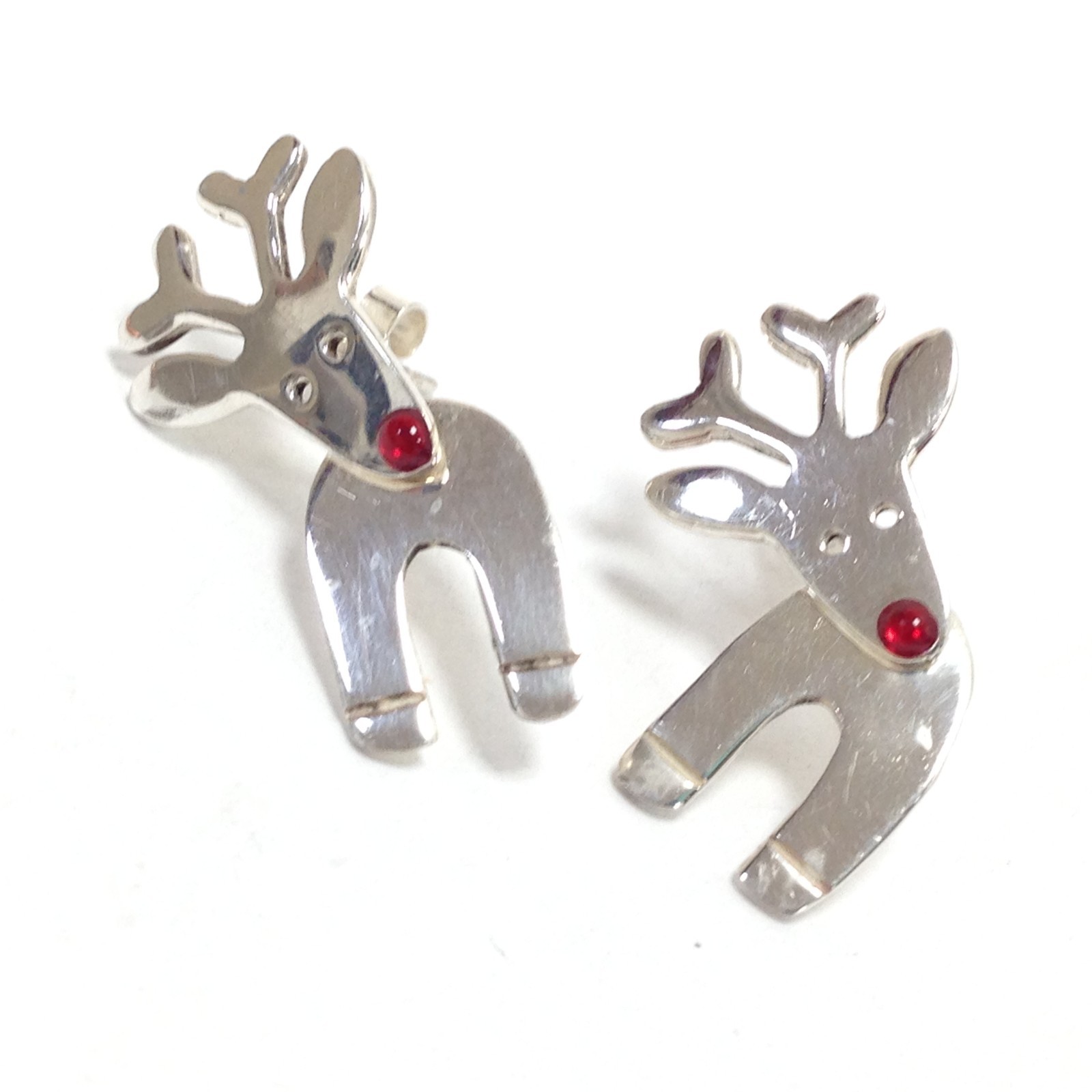Anne & Jane Harvey 925 Sterling Silver Rudolph Red Nose Reindeer Dangle Earrings
