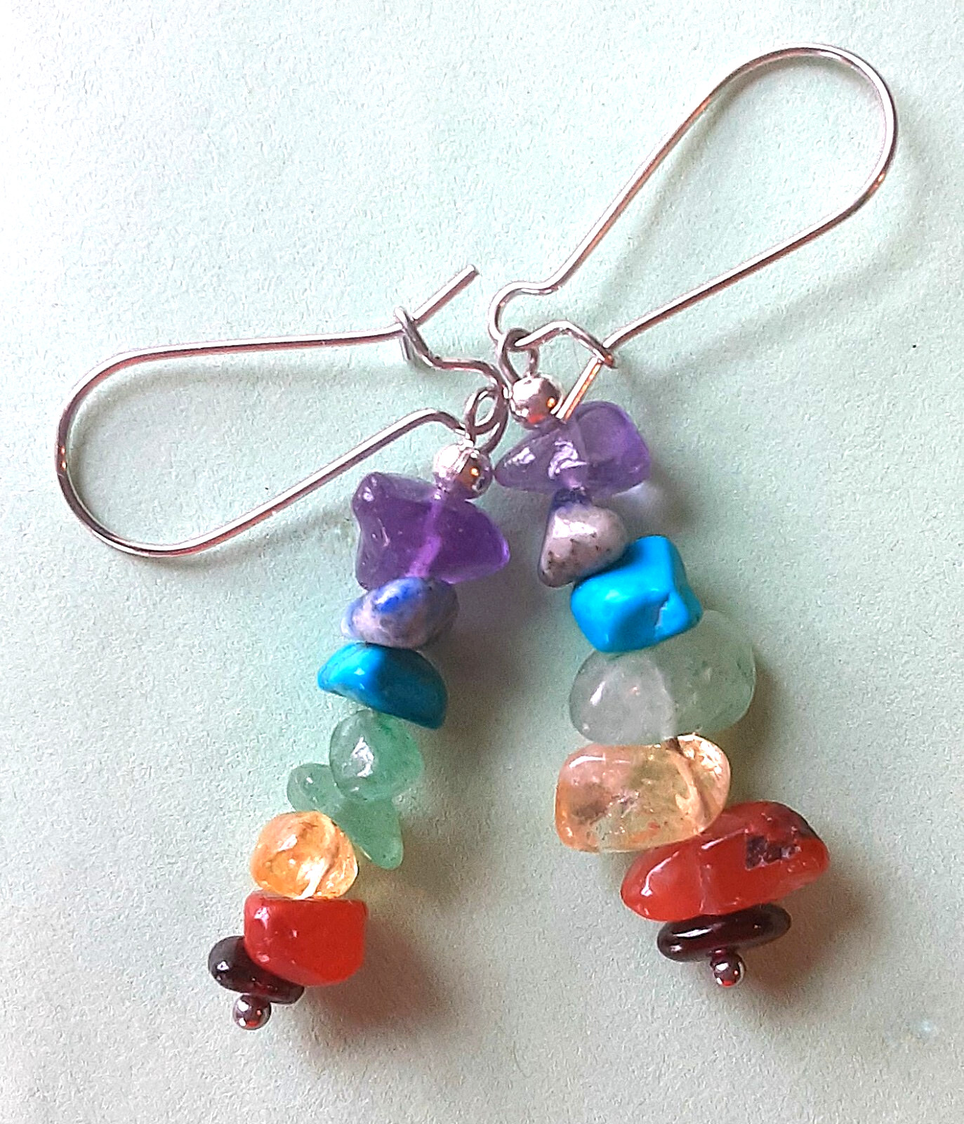 MULTI GEMSTONE CHIPS earring KIDNEY WIRE SP handcrafted #ACTA