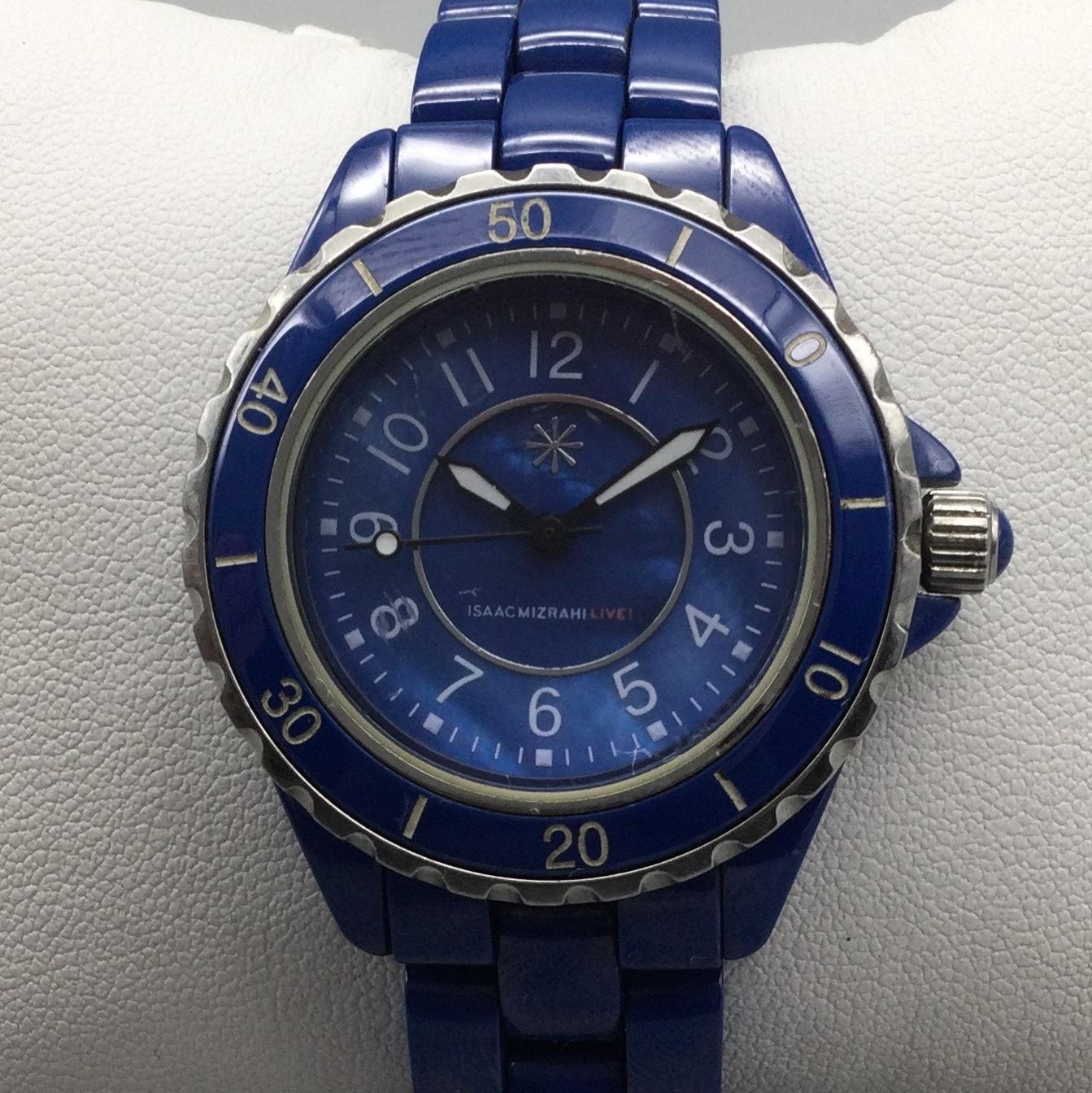 Isaac Mizrahi Live Women Watch 34mm Blue Dial Ceramic Bracelet New Battery 7.25″