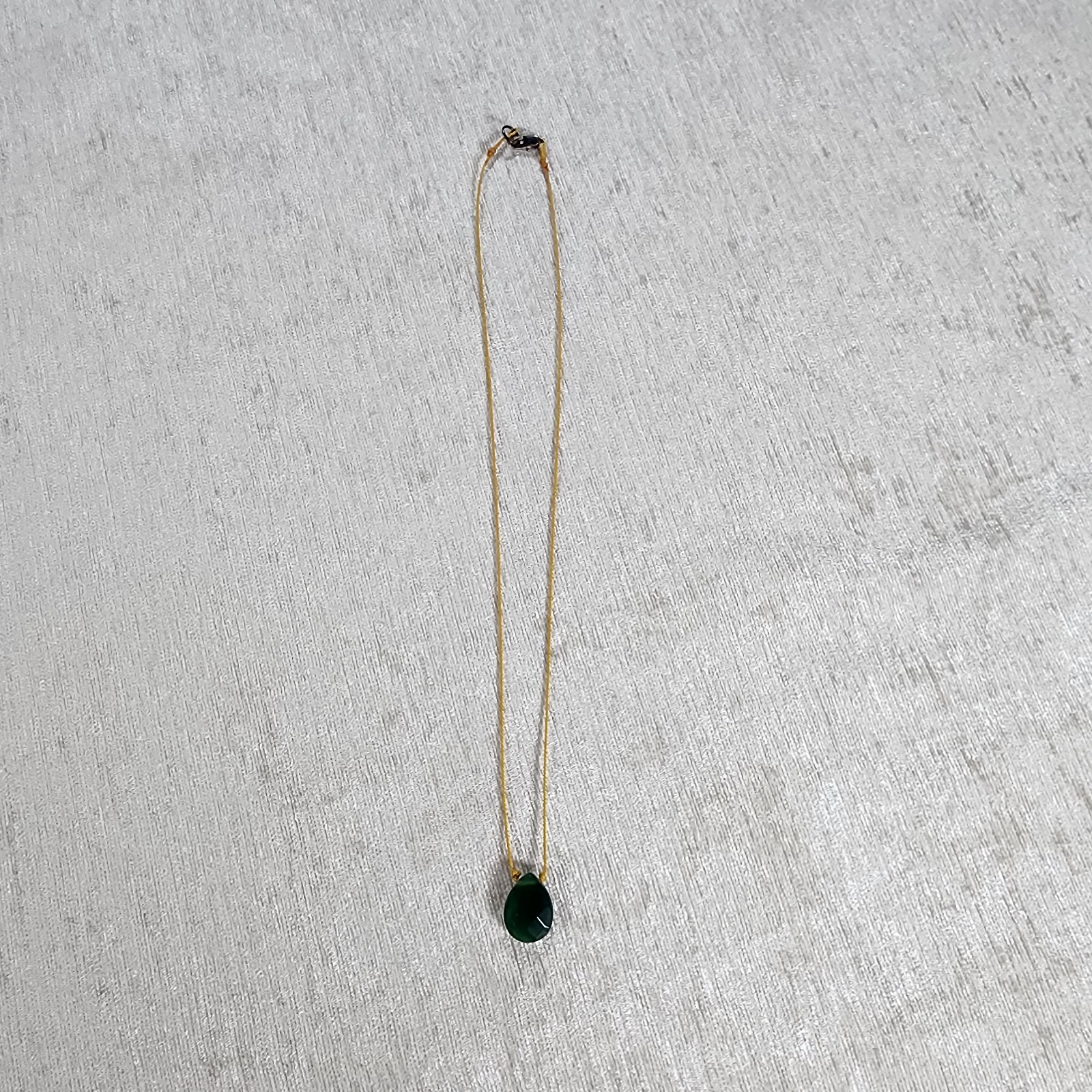 Faceted Jade Gemstone Pendant Strung Necklace Yellow Thread Boho Layering 9.5 in