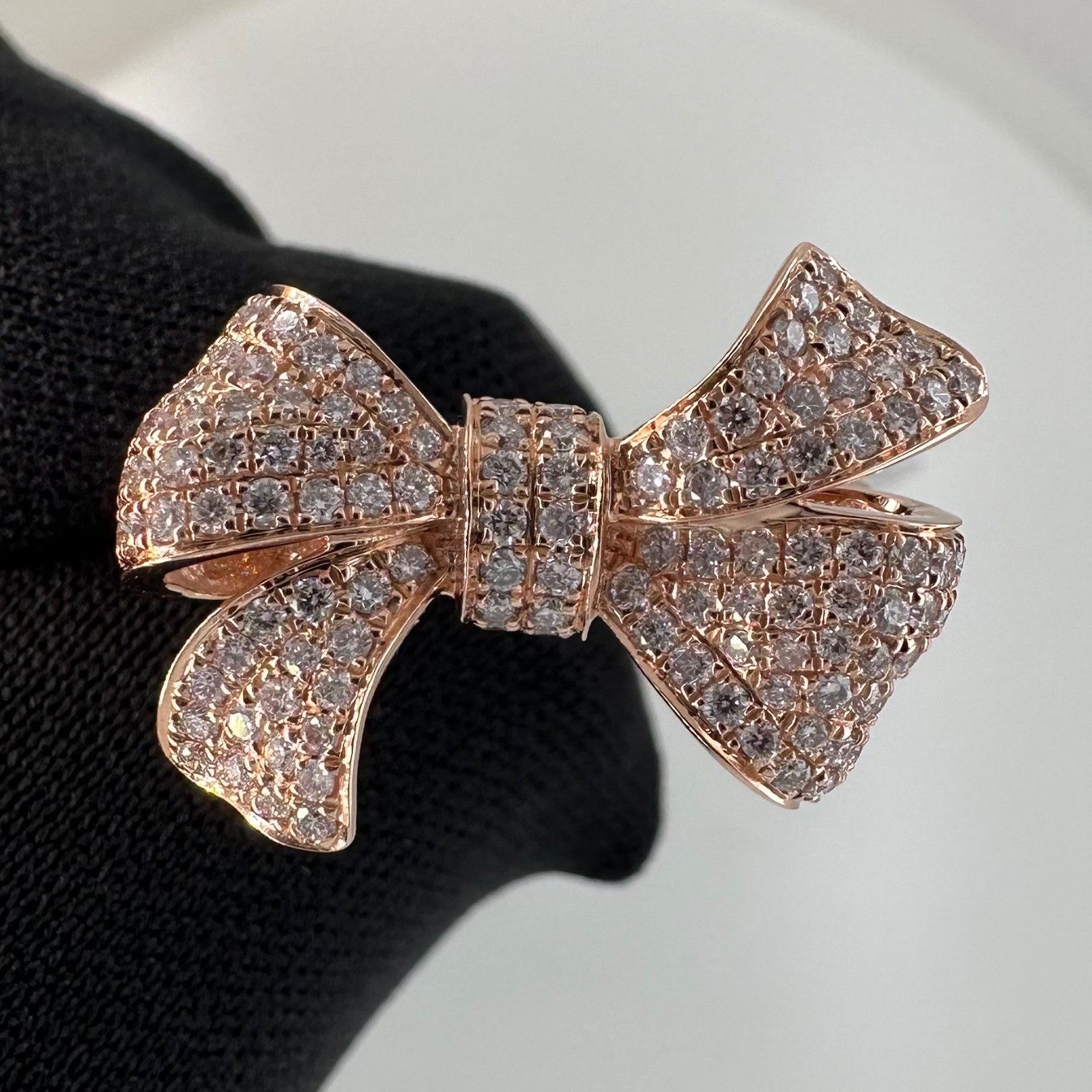 1.00 est tcw Natural Diamond & 14k Pink Gold Bow Ring IGI Report 30J4635926