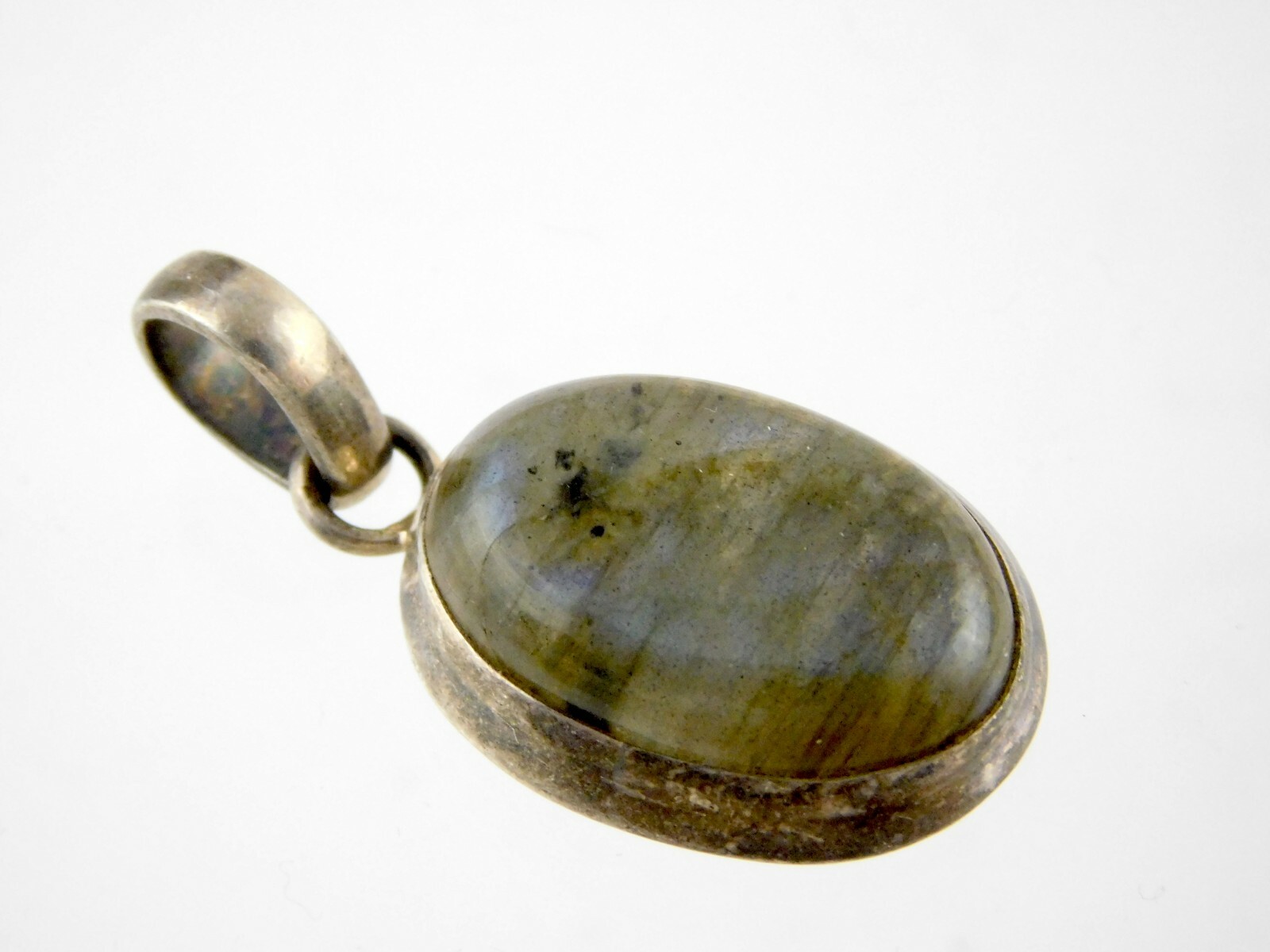 Vintage Sterling Silver Labradorite Cabochon Pendant 925 1.5 Inches 8.8 Grams