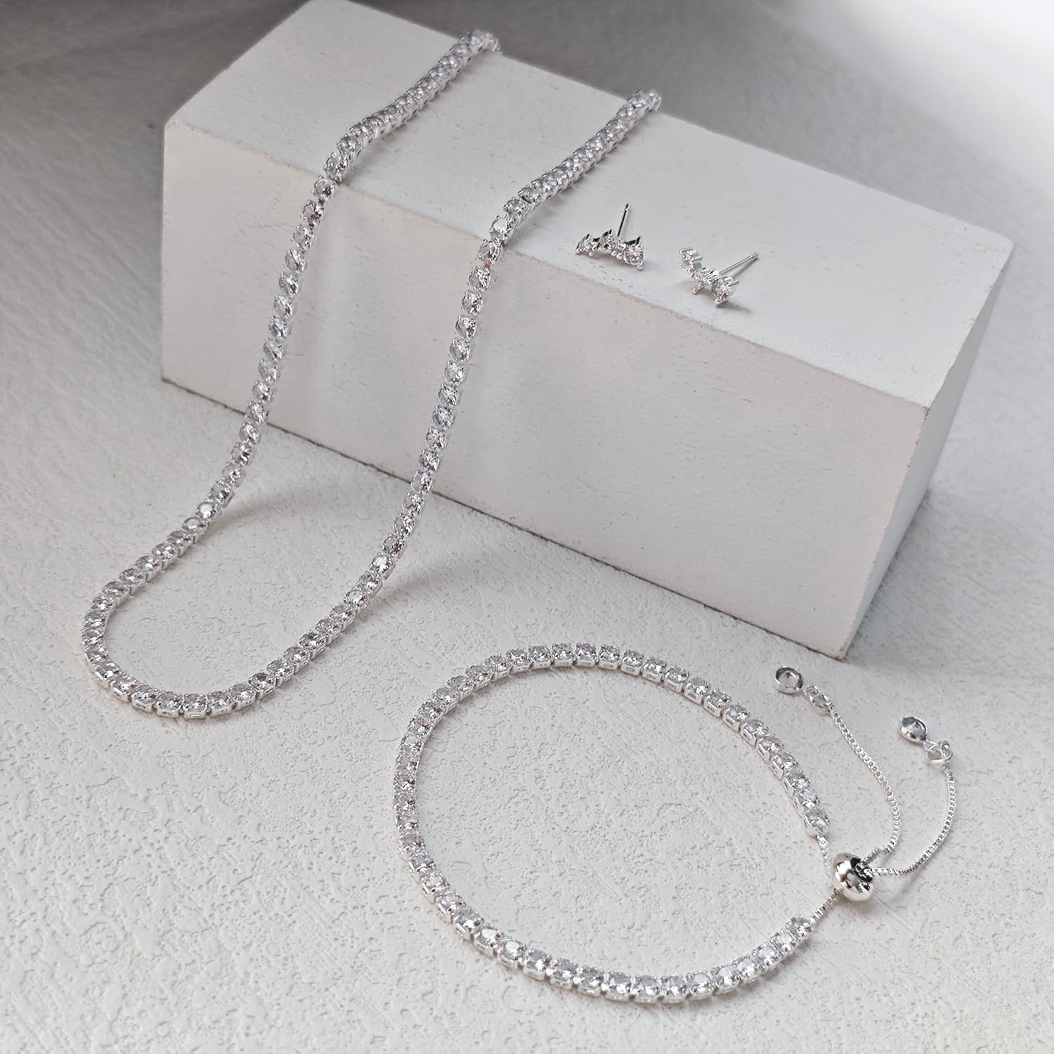 Collar tenis pulsera pendientes mujer plata delicada boda joyeria accesorios