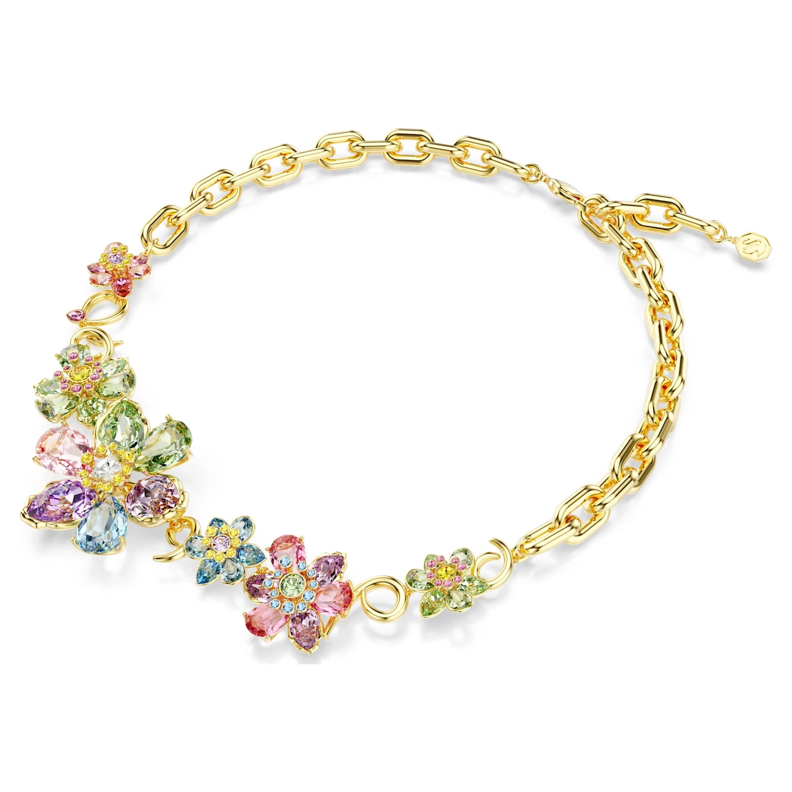 Swarovski Idyllia Necklace, Mixed Cuts, Flower, Multicolored, Gold-Tone Plated