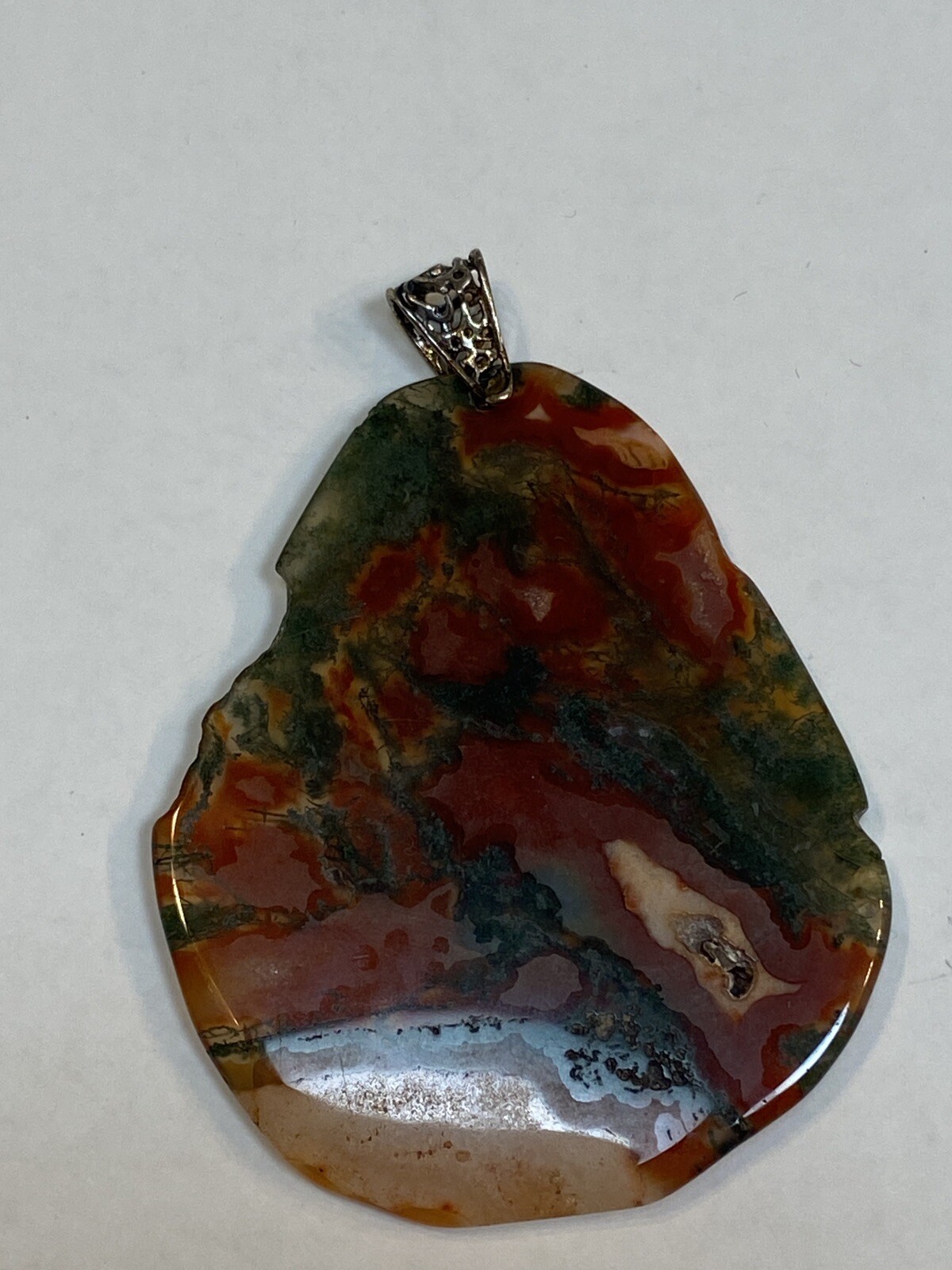 Pendant Large Chunky Red Brown Tan Burgundy Quartz? Rock Ladies 2.75″ Jewelry