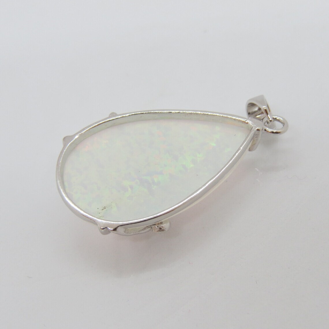 White Opal Rainbow Pear Shape 925 Sterling Silver Pendant Designer Jewelry