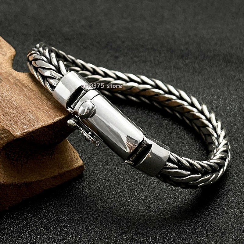 Real 925 Sterling Silver Weave Bracelet Women Men’s Polish 9mm Wheat Link Chain