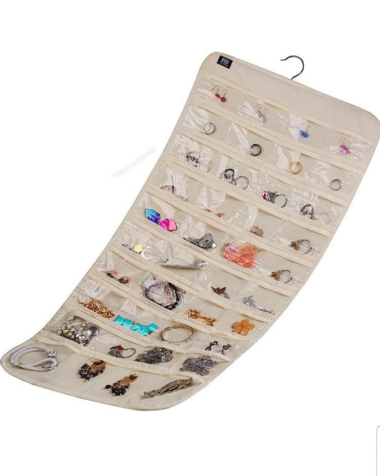 80 Pocket Hanging Jewelry Organizer, Dual Side Accessories Organizer