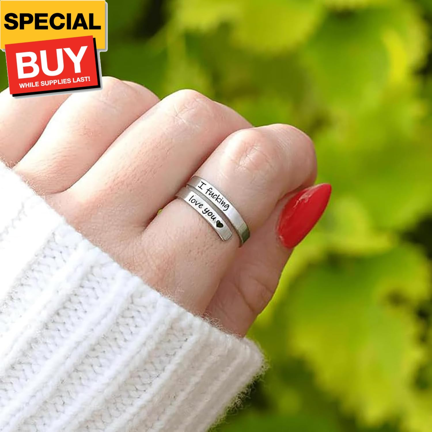 I Fcking Love You Ring for Women, Open Adjustable Stainless Steel Engraved He…