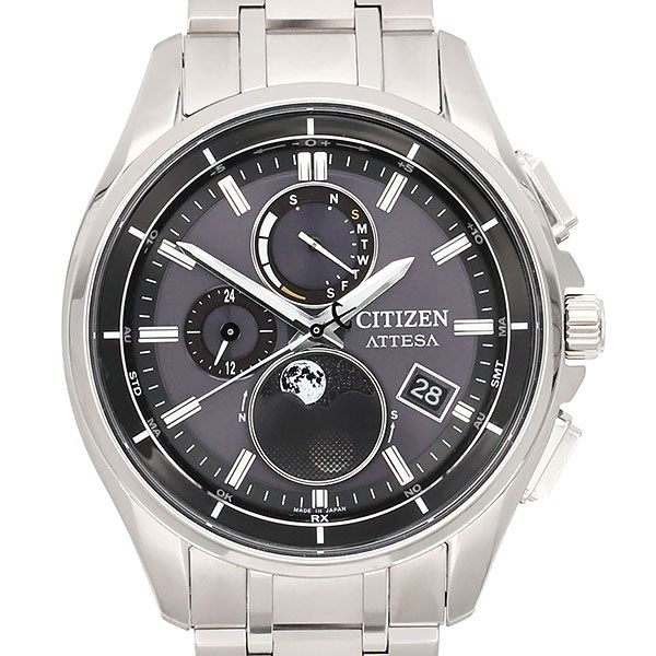 Citizen Attesa BY1001 66E Moon Phase Solar Radio Men’s Watch Black Dial Titanium