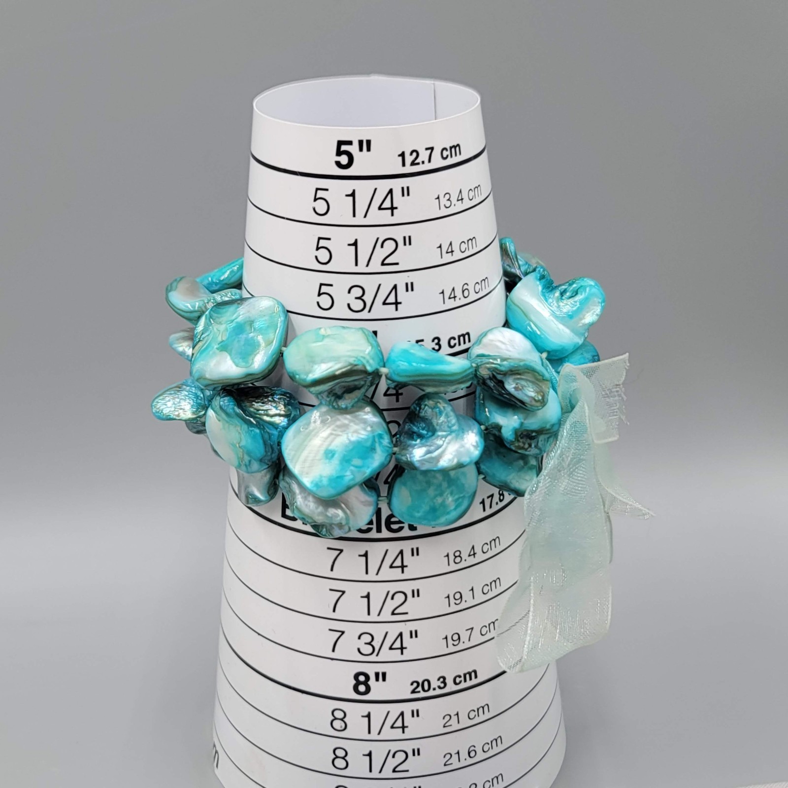 Teal Blue Dyed Real Seashell Bead Bracelet Set of 3 Elastic 6″