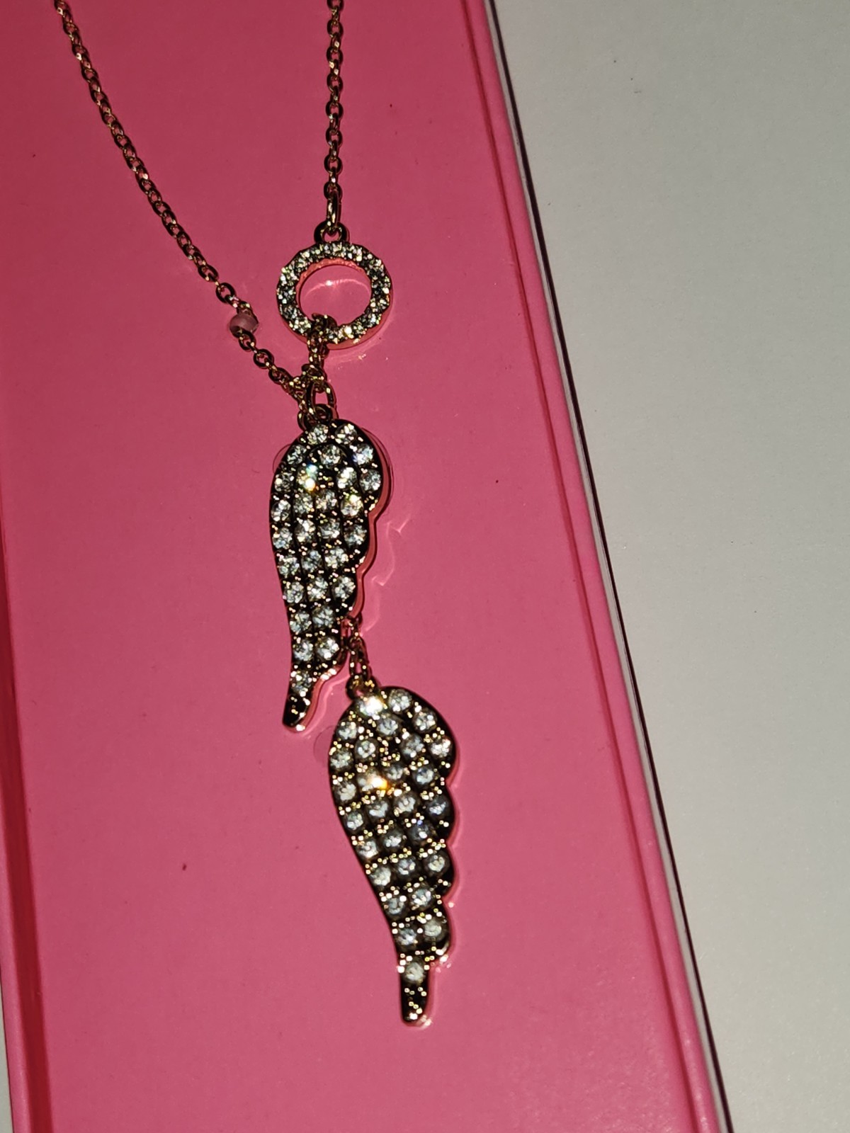 Victoria’s Secret Gold Angel Wing Charm Necklace in Pink Gift Box