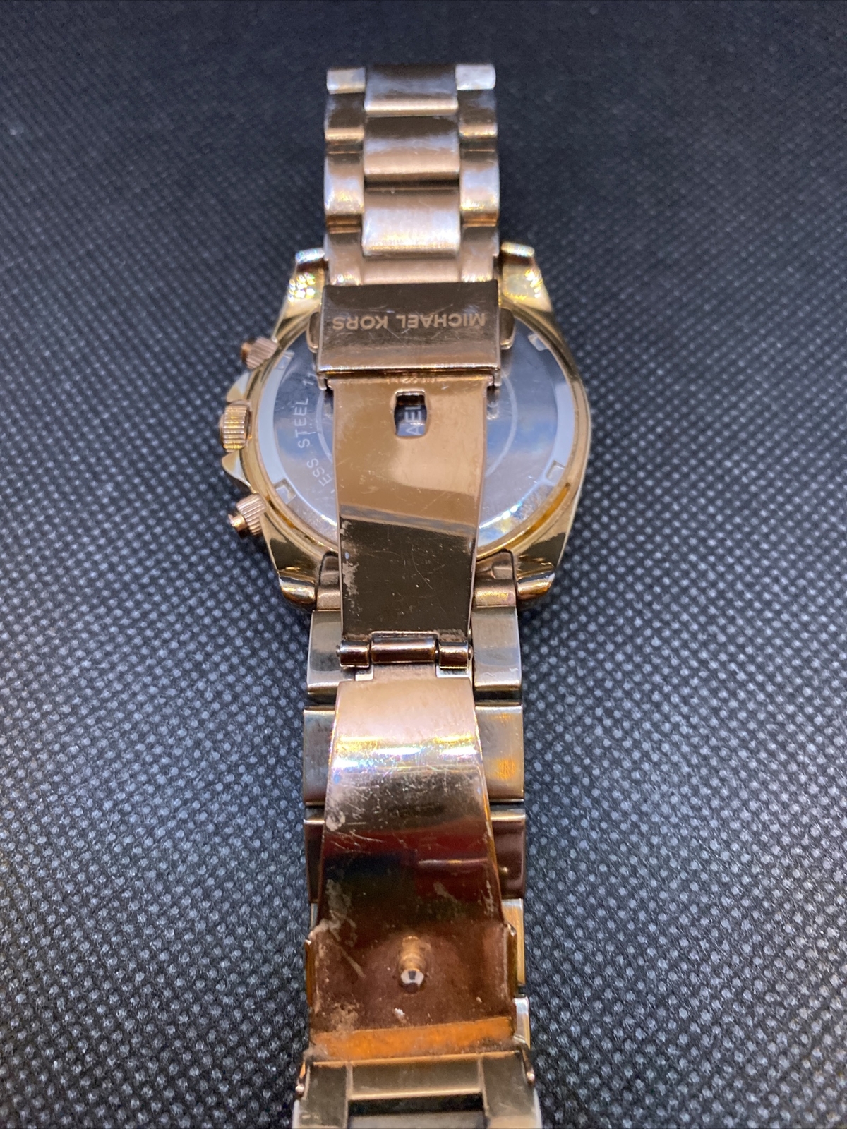 Michael Kors MK-5263 Lady Rose Gold Analog Quartz Chrono Watch Hours~New Battery