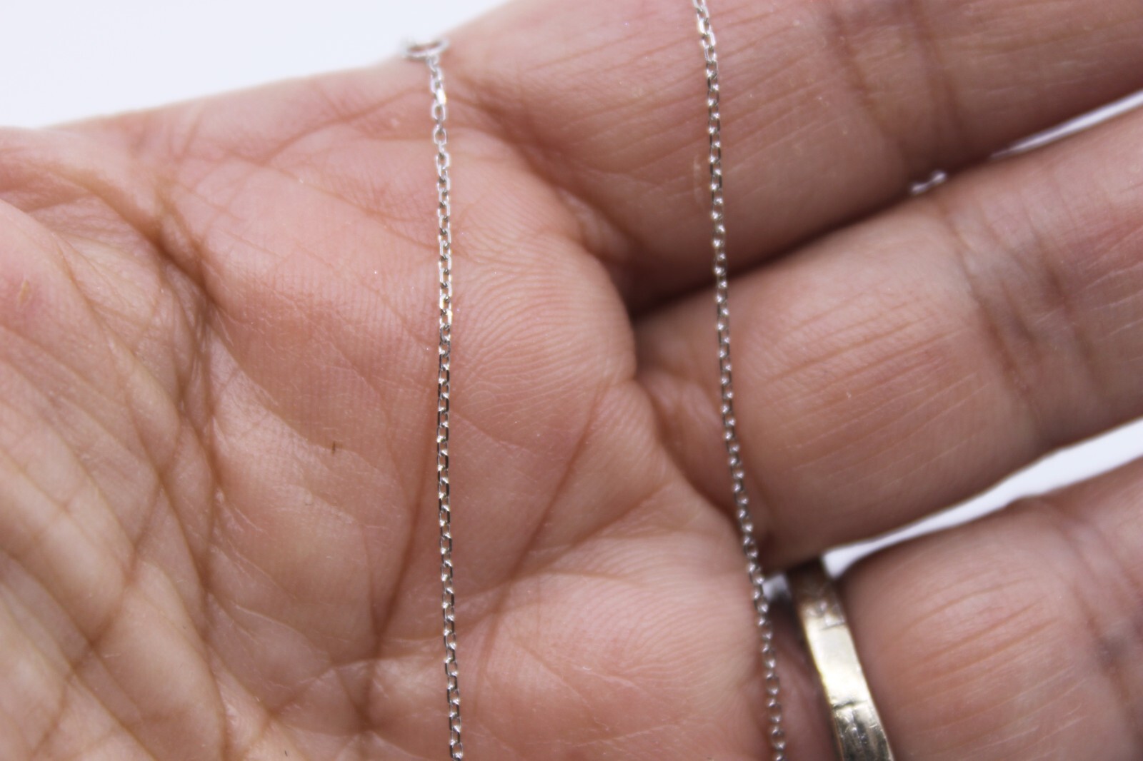14K Solid White Gold Dainty Vine Cable Chain 0.7mm Thin Necklace 16 -18″in
