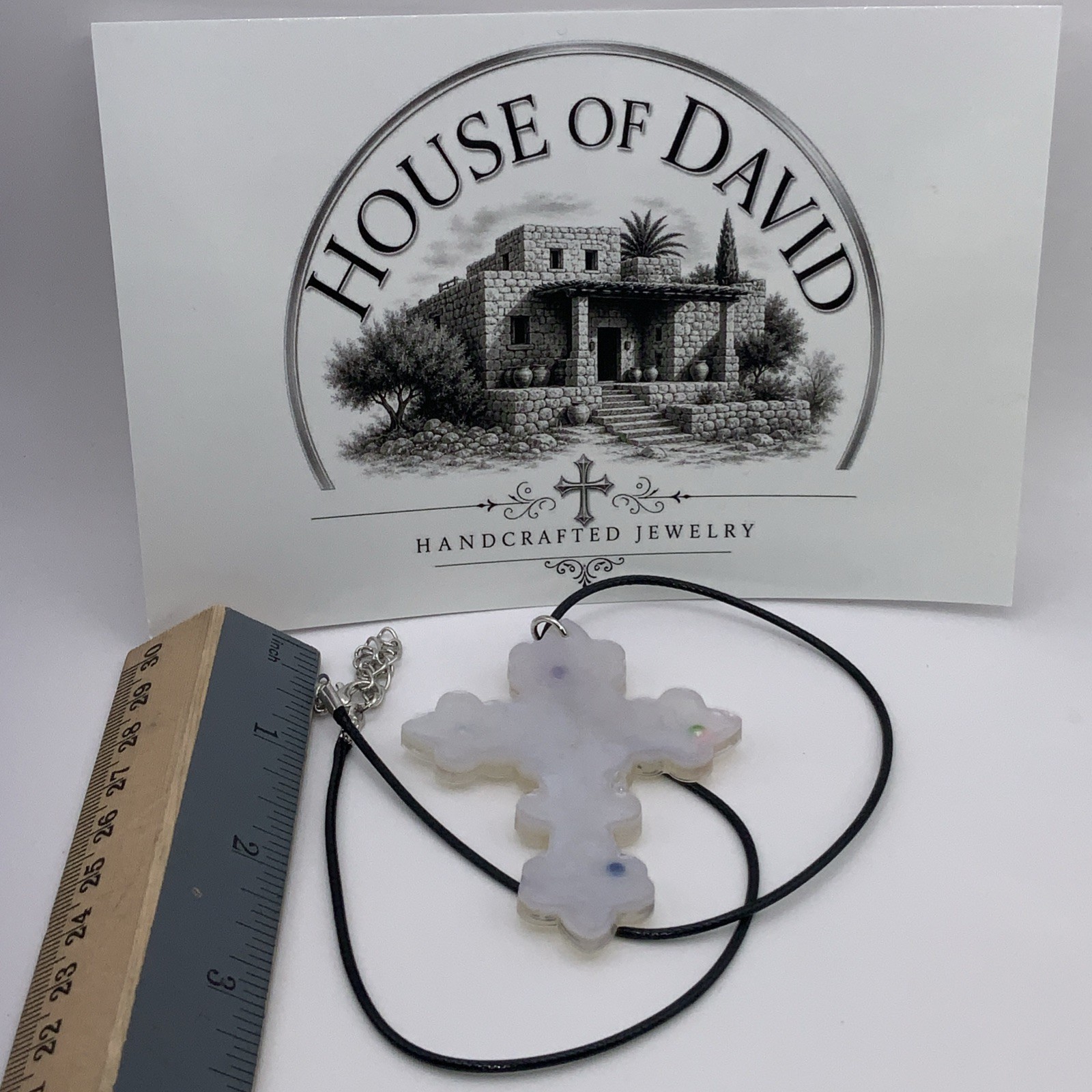 House Of David Handmade Cross Necklace Floating 3D Pearls