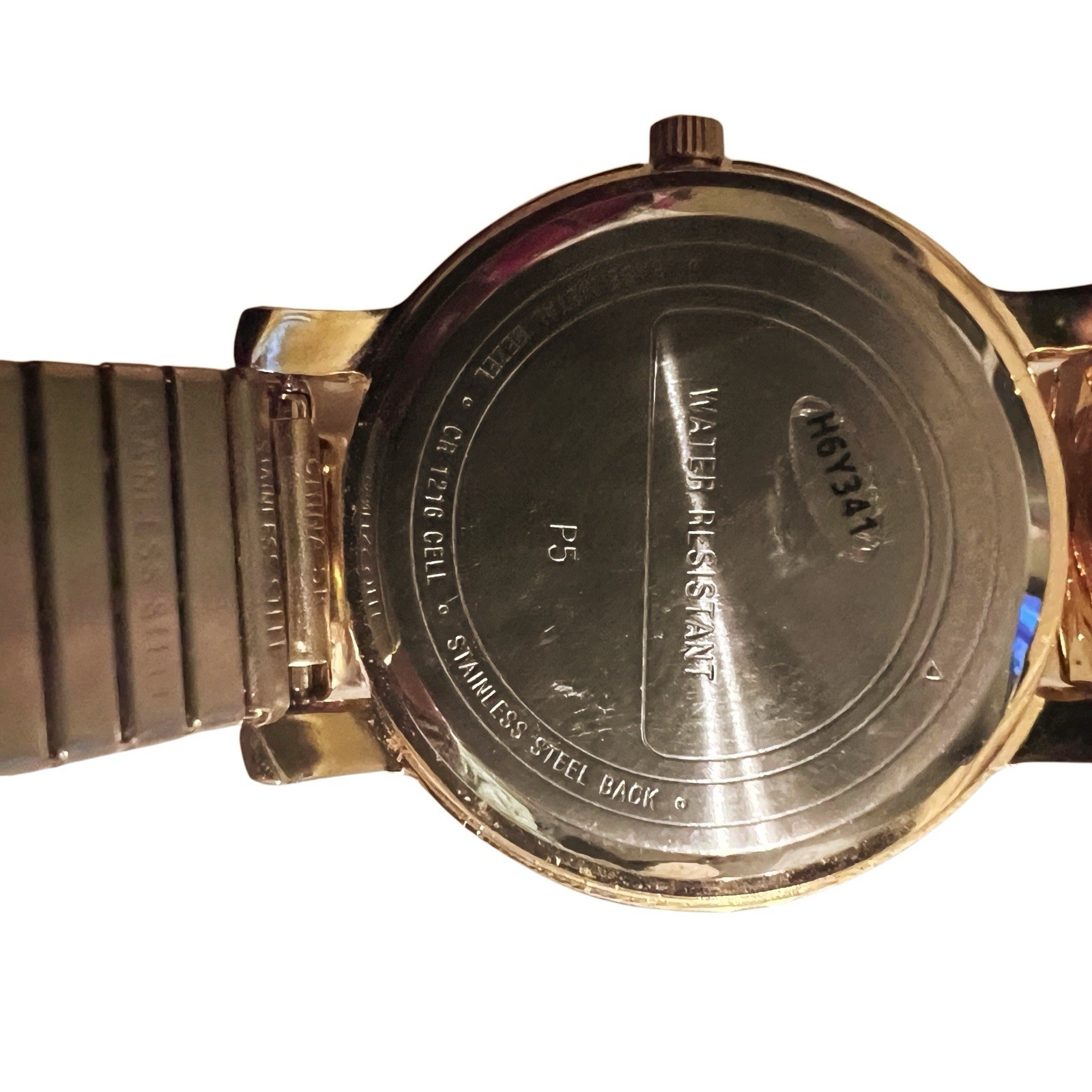 Timex Expedition Indiglo WR50M Gold Stretch Watch Mens Size 8 needs battery