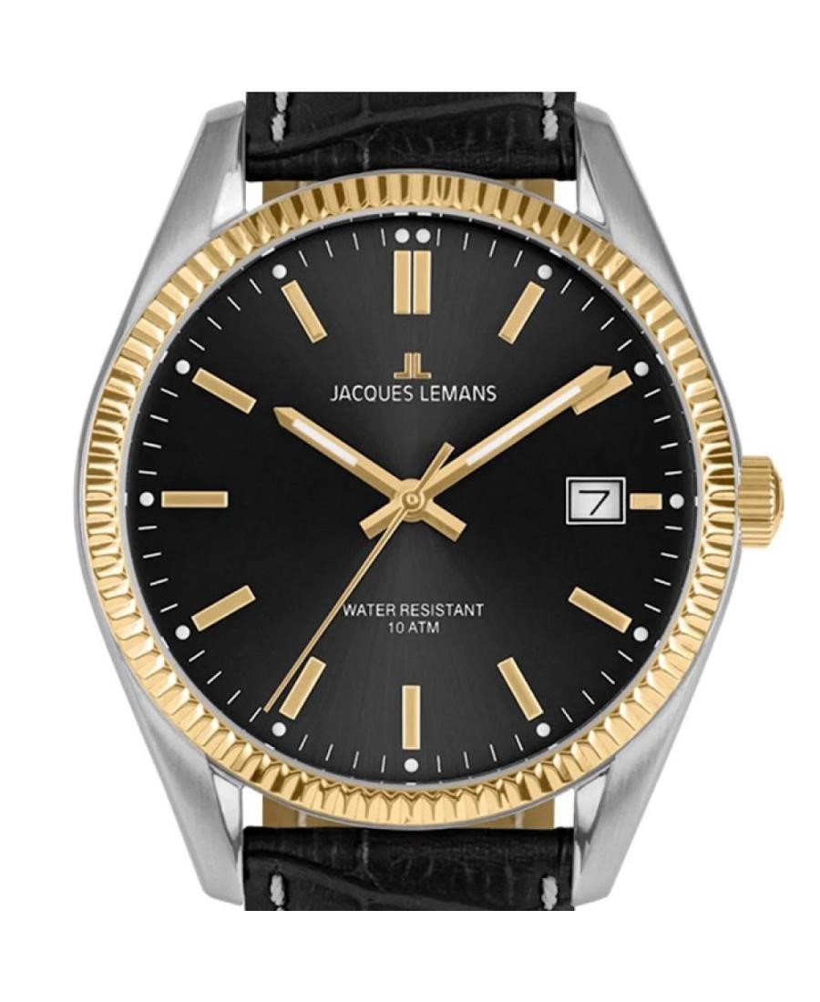 JACQUES LEMANS Men Analog Quartz Casual Watch Classic Dress Black Dial Waterproo