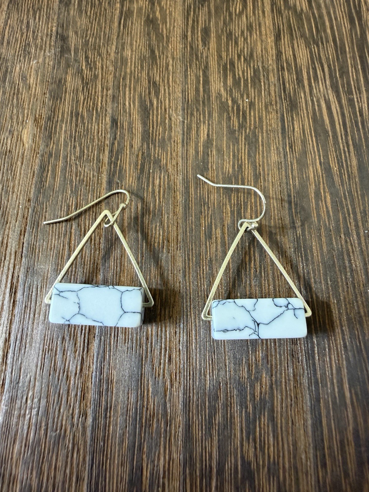 Gold Toned Triangle Howlite Drop Earrings