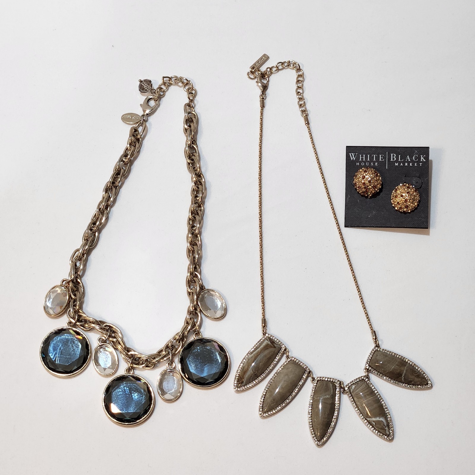 White House Black Market Lot 3 Jewelry Necklaces Earrings Crystal Gold Tone WHBM