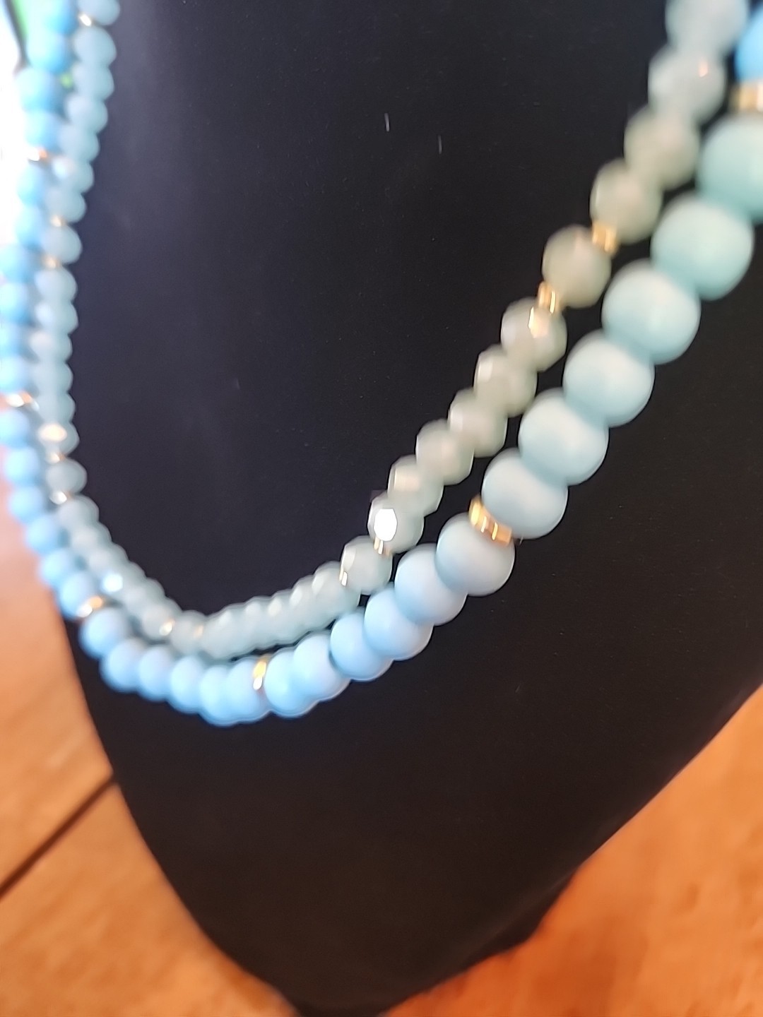 Ashley Cooper 2 Tier Layered Light Blue, Gold Accents Necklace Nwt 18inch W Ext