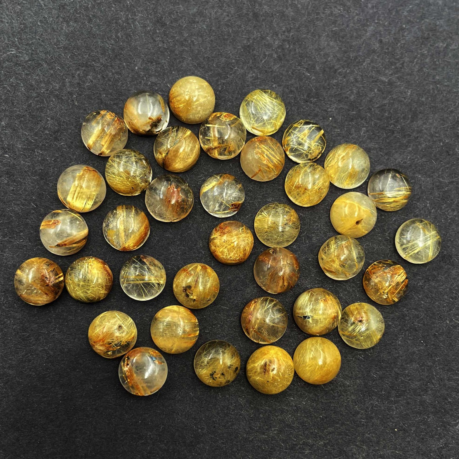 Natural Golden Rutile Quartz Round Cabochon Gemstone Lot 7 MM 100 CT 70 Pcs