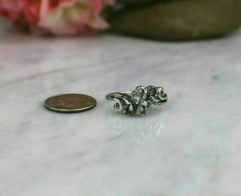 Valentine Gift 925 Silver Lab Created Jane Seymour Open Hearts Diamond Ring
