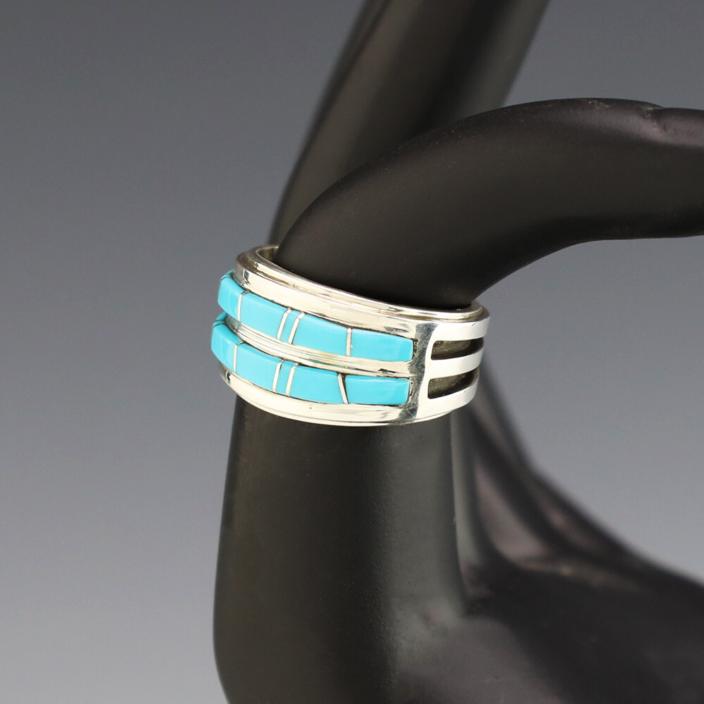 NATIVE AMERICAN NAVAJO STERLING SILVER & TURQUOISE RING BY WILBERT MUSKETT JR