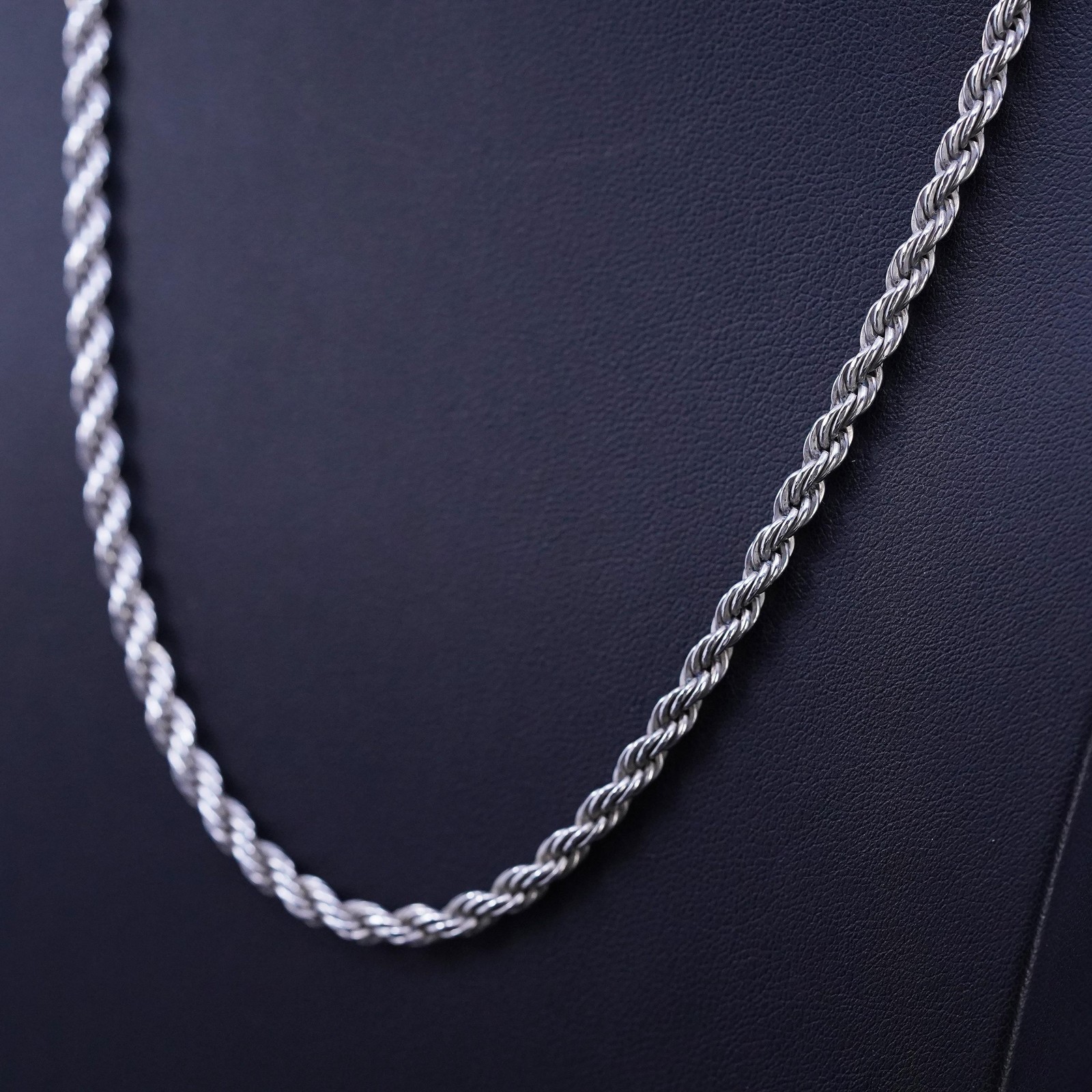 24” 4mm, vintage Armbrust sterling silver 925 French rope chain necklace