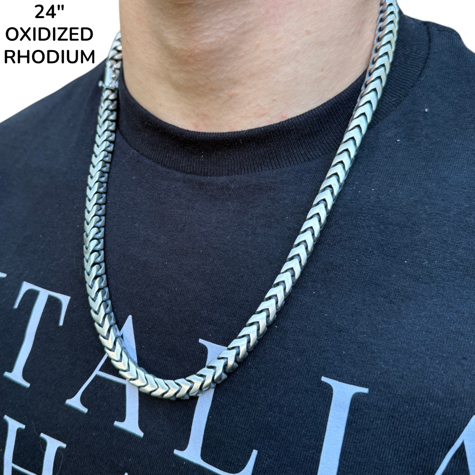 8mm Box Franco Chain Necklace – Solid 925 Sterling Silver Or Oxidized Rhodium