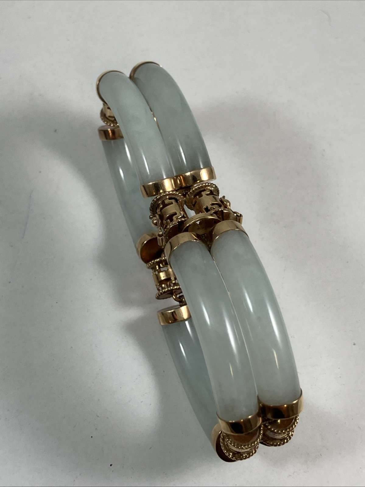 14K 585 Double Link 7 Inch Jade Jadeite Bracelet 46g Double Sided Safety Clasp