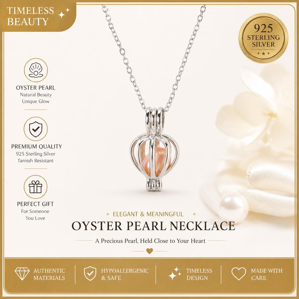 Pearl Clam Necklace With Stainless Steel Chain & Brass Fashion Jewelry For Women