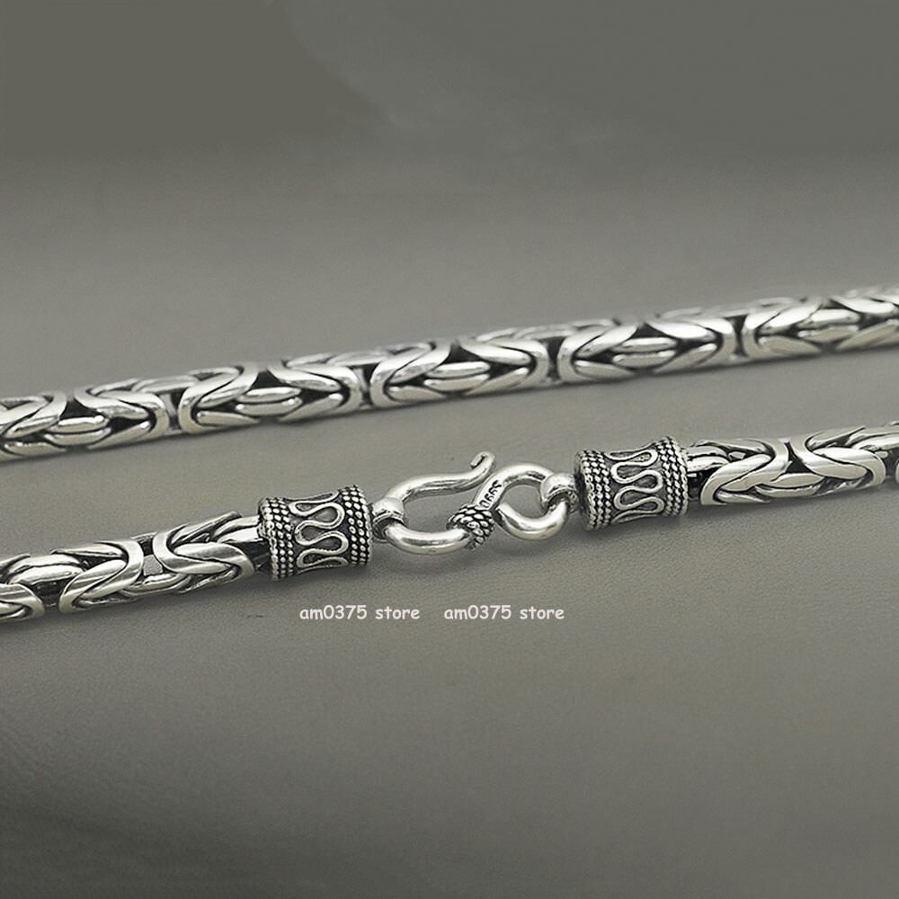 Real S925 Sterling Silver Necklace Women Man 4/5/6/7/8mm Round Byzantine Chain