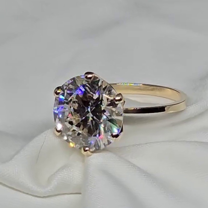 5.0 CT Round Cut Moissanite Solitaire Engagement Ring In 14K Yellow Gold Plated